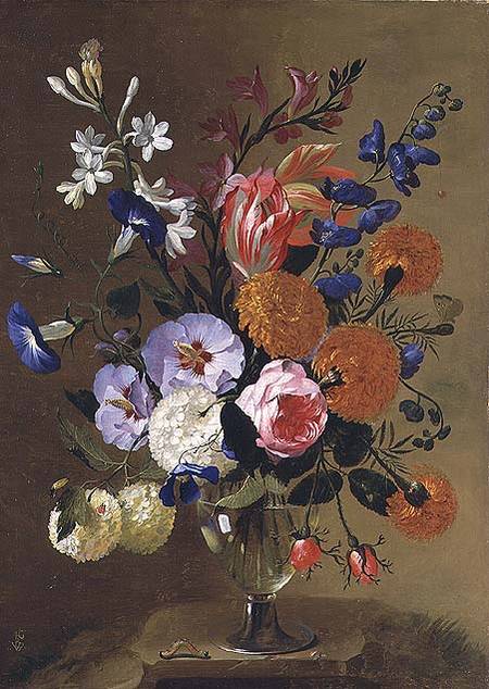 A Still Life of Flowers in a Vase van Gaspar Peeter d.J Verbruggen