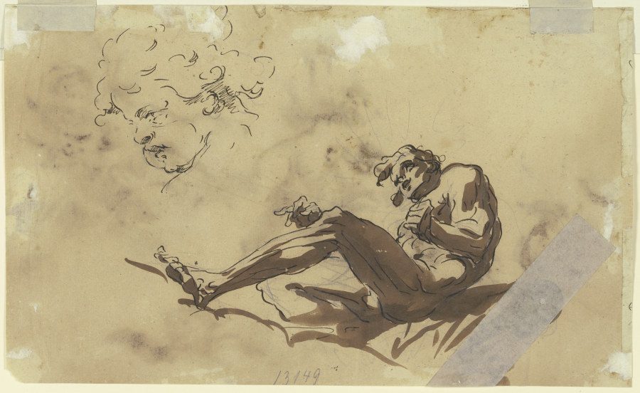 Ein liegender Männerakt sowie das Gesicht eines Knaben im Profil van Gaspare Diziani