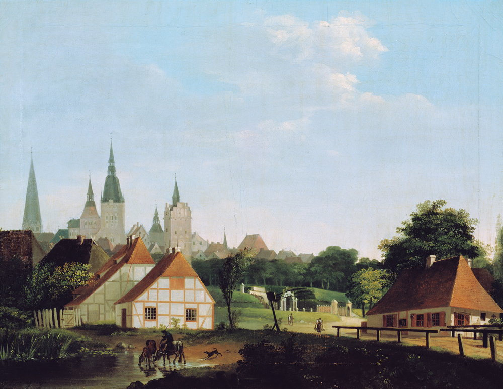 Ansicht Rostocks vom Gertrudenplatz aus van Georg Friedrich Kersting