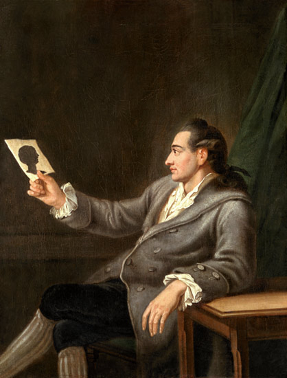 Der junge Johann Wolfgang Goethe mit einem Scherenschnitt van Georg Melchior Kraus