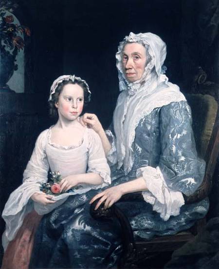 Portrait of an Elderly Lady and a Young Girl van George Beare