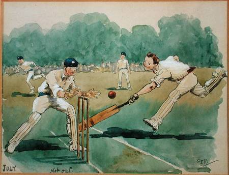 The Month of July: Cricket (pen & ink and w/c on paper) van George Derville Rowlandson