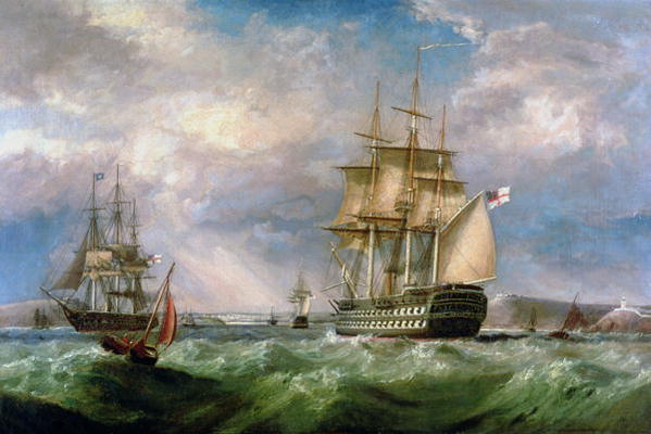 British Men-O'-War Sailing into Cork Harbour van George Mounsey Wheatley Atkinson