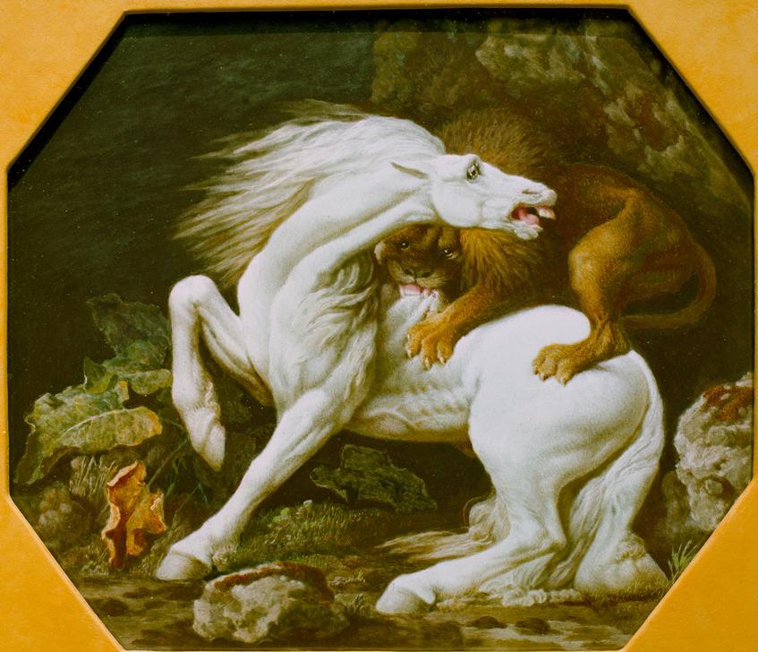 Löwe, ein Pferd attackierend van George Stubbs