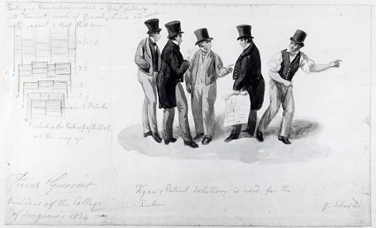 Builders, surveyors and architects at the building of the Royal College of Surgeons van George the Elder Scharf