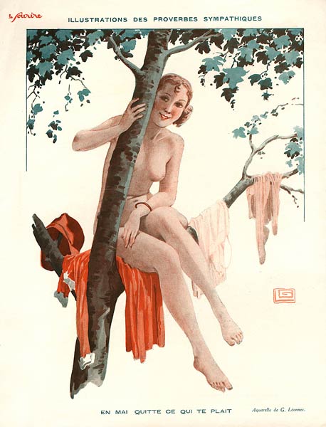 Laat in mei achter wat je wilt, illustratie uit ,''Le,Sourire'',,1920s,(kleurenlitho) van Georges Leonnec