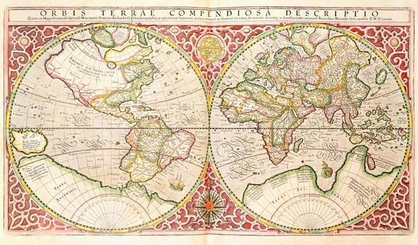 Double Hemisphere World Map van Gerard Mercator