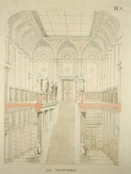Design for a gallery at the Kunsthalle (pencil & w/c on paper) van German School