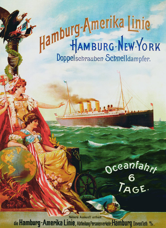 Poster advertising the Hamburg American Line van German School, (19th century)