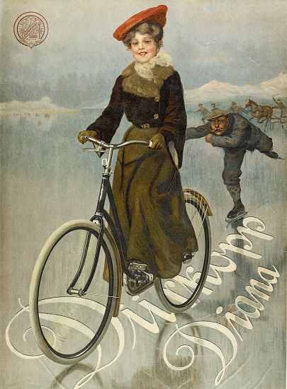 Poster advertising Duerkopp bicycles van German School, (20th century)