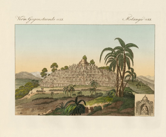 The temple of Buddha of Borobudur in Java van German School, (19th century)
