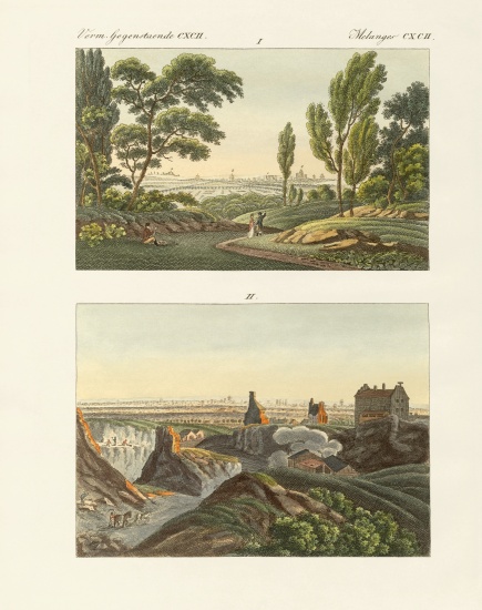 Two views of Paris van German School, (19th century)