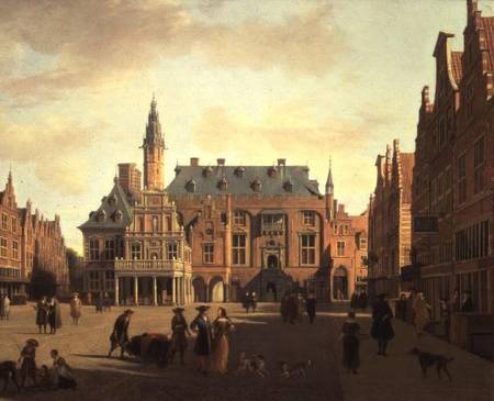 The Market Place with the Raadhuis, Haarlem van Gerrit Adriaensz Berckheyde