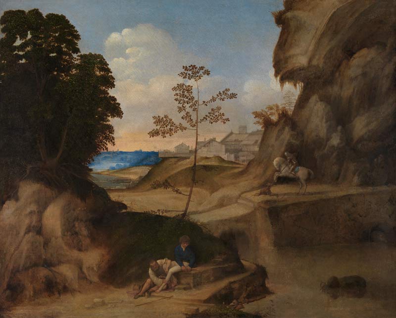 Landschaft mit Sonnenuntergang van Giorgione (eigentl. Giorgio Barbarelli oder da Castelfranco)