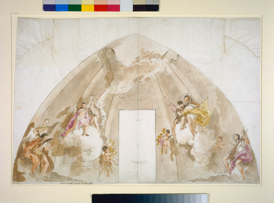 Singing and Music-Making Angels: Preparatory drawing for the ceiling of Udine Cathedral van Giovanni Battista Tiepolo