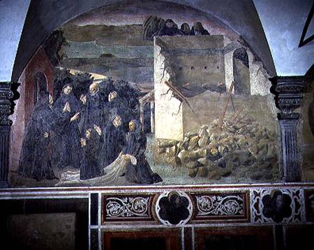 St. Benedict Restoring Life to the Crushed Monk detail from a fresco cycle of the Life of St. Benedi van Giovanni  di Consalvo
