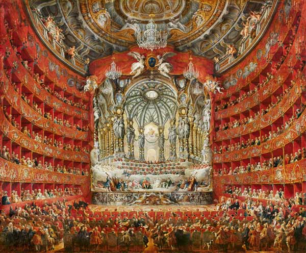 Musikfest, gegeben vom Kardinal de La Rochefoucauld im Teatro Argentina in Rom am 15. Juli 1747 anla van Giovanni Paolo Pannini
