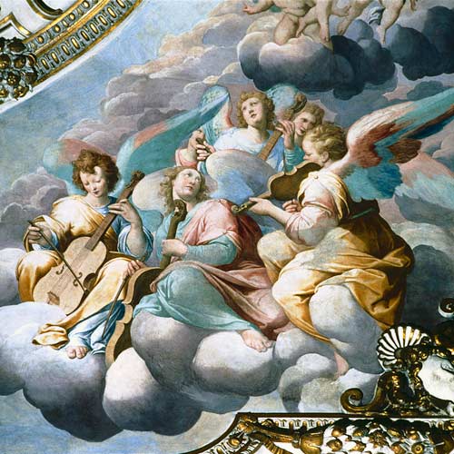 Detail of angel musicians from the vault of the choir van Giulio Cesare Procaccini