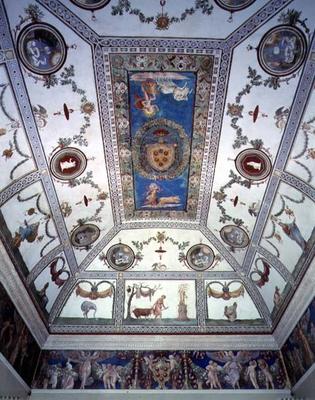 The 'Camera con Fregio di Amorini' (Chamber of the Cupid Frieze) detail of the ceiling, 1520's (phot van Giulio  Romano