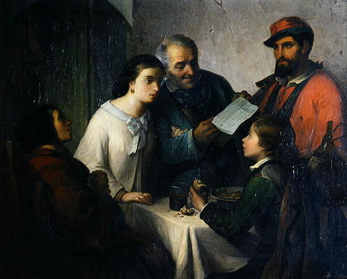 The Letter of the Volunteer, from the Front to the Family, 1861 (oil on canvas) van Giuseppe Moricci