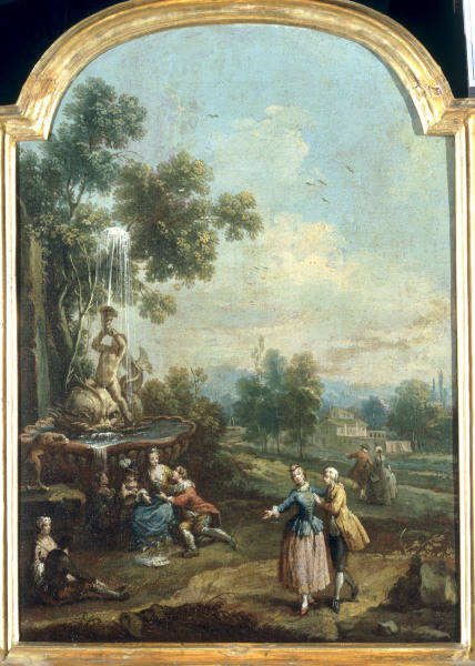 G.Zais, Liebespaare an einem Brunnen van Giuseppe Zais
