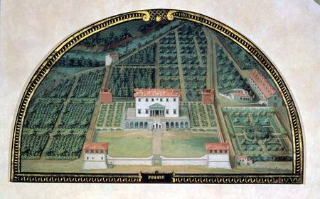 Villa Poggio a Caiano from a series of lunettes depicting views of the Medici villas van Giusto Utens