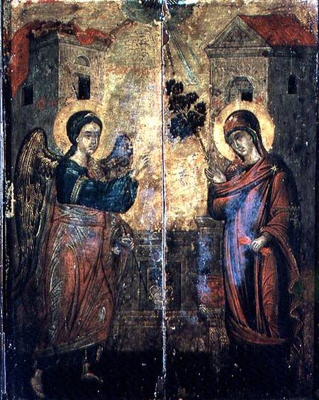 The Annunciation (oil on two panels) van Greek School
