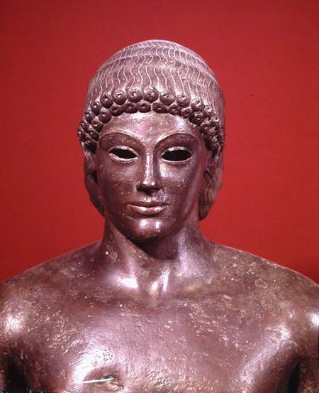 The Apollo of Piombino, detail of the head of the statue, found in Benevento, Greek van Greek School