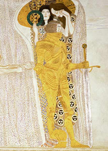 The Knight detail of the Beethoven Frieze, said to be a portrait of Gustav Mahler (1860-1911) van Gustav Klimt