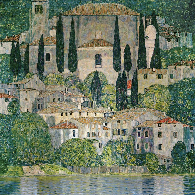 Kerk in Cassone schilderij van Gustav Klimt - verkrijgbaar als kunstdruk,  als poster, op canvas, als olieverfschilderij of op dibond/acrylglas Als  reproductie kunstdruk of als handgeschilderd olieverfschilderij