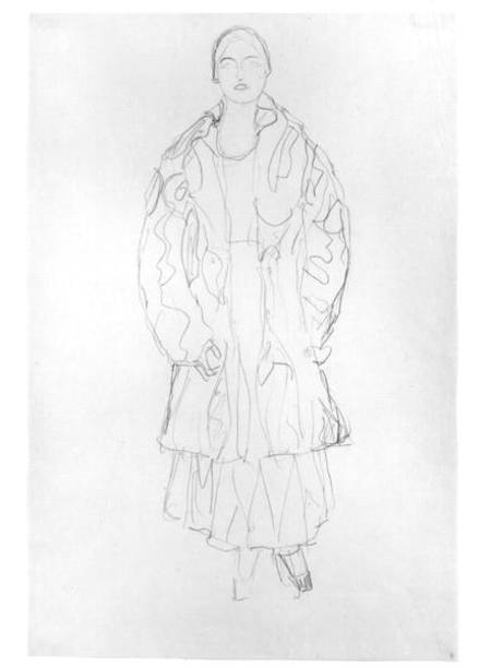 Standing Woman with Coat van Gustav Klimt