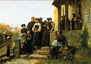 Beim Verlassen der Kirche nach dem protestantischen Gottesdienst. van Gustave Brion