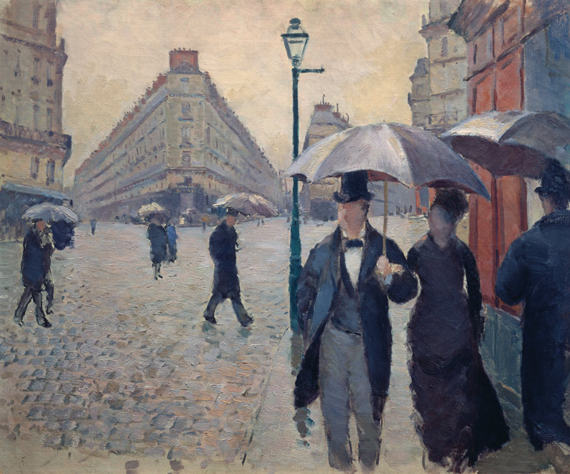 Regentag in Paris, an der Kreuzung der Rue de Turin und Rue de Moskau.Skizze van Gustave Caillebotte
