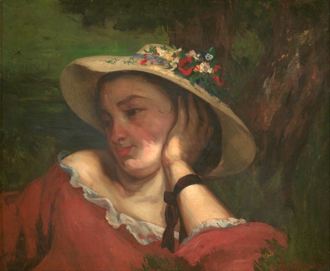 Woman with Flowers on Her Hat van Gustave Courbet