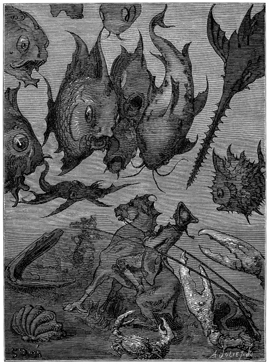 Illustration to the book "The Surprising Adventures of Baron Münchhausen" by Rudolph Erich Raspe van Gustave Doré