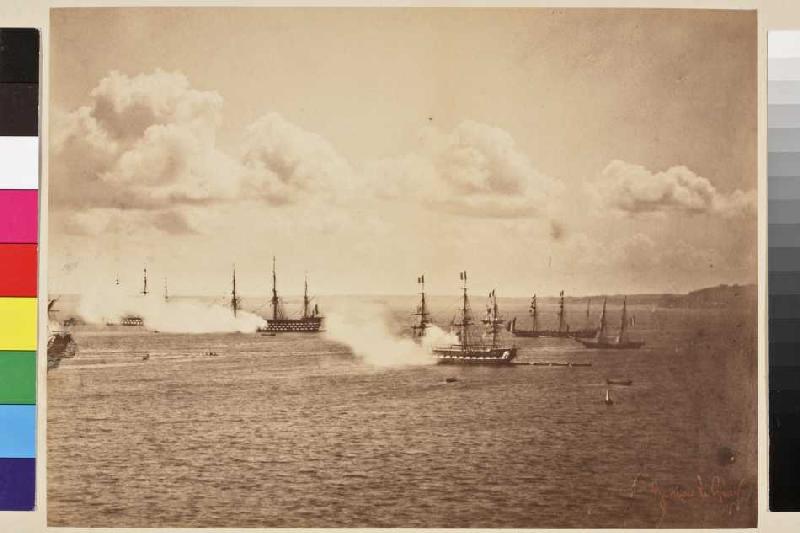 Salut der französischen Flotte vor Cherbourg van Gustave Le Gray