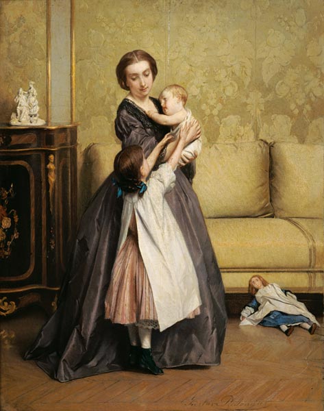 Young Mother with her Children in a Salon van Gustave Leonard de Jonghe