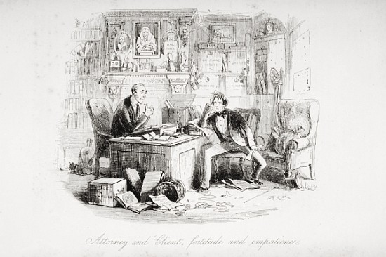 Attorney and Client, fortitude and impatience, illustration from ''Bleak House'' Charles Dickens (18 van Hablot Knight (Phiz) Browne