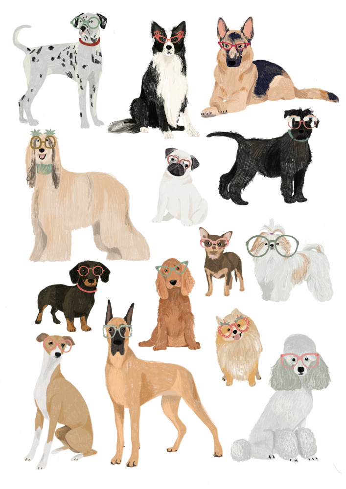 Dogs in glasses Print van Hanna Melin