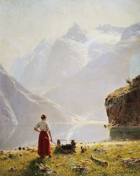 Zomerdag aan een Noorse fjord  van Hans Dahl