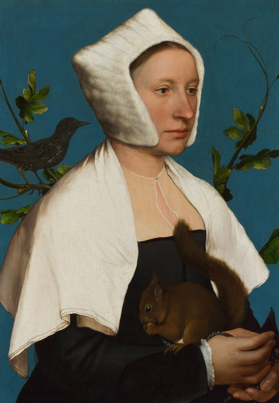 Lady with a Squirrel and a Starling van Hans Holbein d.J.