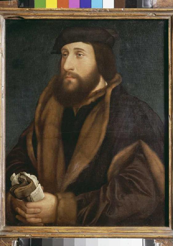 Unbekannter Mann mit Brief und Handschuhen van Hans Holbein d.J.