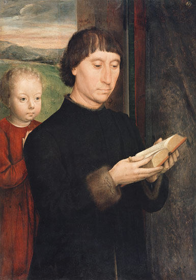 Bildnis eines lesenden Mannes. van Hans Memling