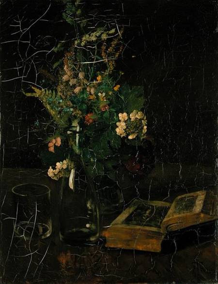 Still Life with a Bunch of Flowers and a Bible van Hans Thoma