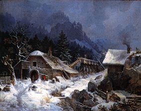 Schmiede im Winter van Heinrich Bürkel