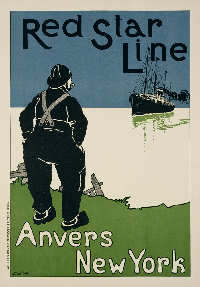 Reproduction of a poster advertising 'The Red Star Line, from Anvers to New York' van Hendrick Cassiers