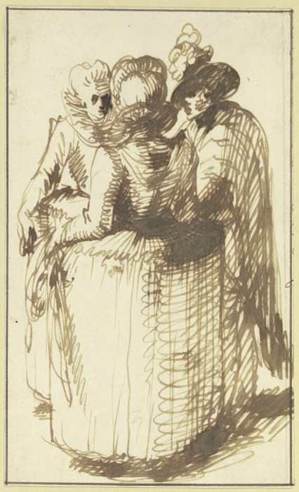 Drei Figuren in modischer Tracht van Hendrik Goudt
