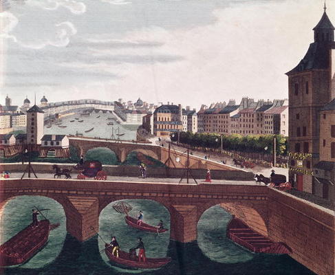 The Pont au Change and the Pont Notre Dame, c.1815-20 (colour engraving) (detail of 220485) van Henri Courvoisier-Voisin