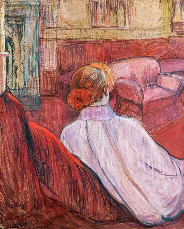 Frau auf einem roten Sofa. van Henri de Toulouse-Lautrec