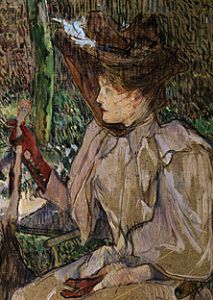 Sitzende Frau mit Handschuhen (Honorine Platzer) van Henri de Toulouse-Lautrec